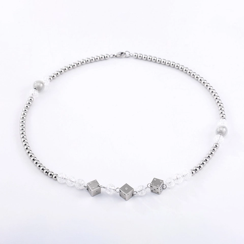 Roestvrij Staal Dobbelsteen Hanger Kralenketting Voor Heren Dames Punk Hip Hop Streetwear Kunstparel Gepolijste Kralen Sieraden