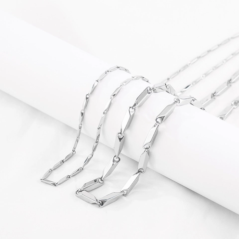 Punk Style Stainless Steel Bamboo Joint Chain Necklace For Men Women Polished Geometric Rhombus Link Choker Jewelry Gift