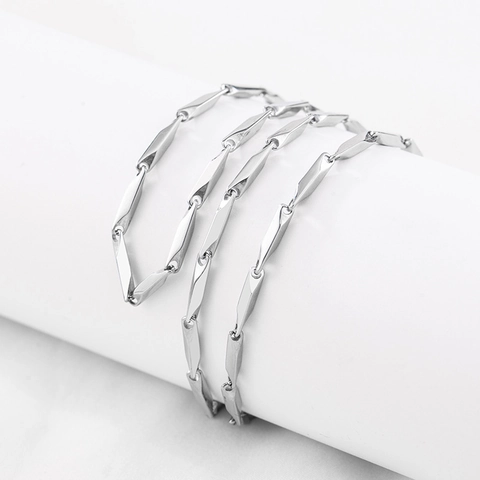 Punk Style Stainless Steel Bamboo Joint Chain Necklace For Men Women Polished Geometric Rhombus Link Choker Jewelry Gift