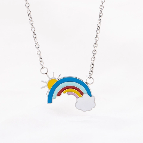 Titanium Staal Regenboog Zon Wolk Hanger Halsketting Voor Dames Heren Emaille Cartoon Kleurrijke Sieraden Dagelijks Cadeau