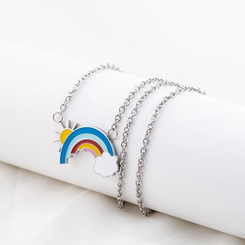 Titanium Staal Regenboog Zon Wolk Hanger Halsketting Voor Dames Heren Emaille Cartoon Kleurrijke Sieraden Dagelijks Cadeau