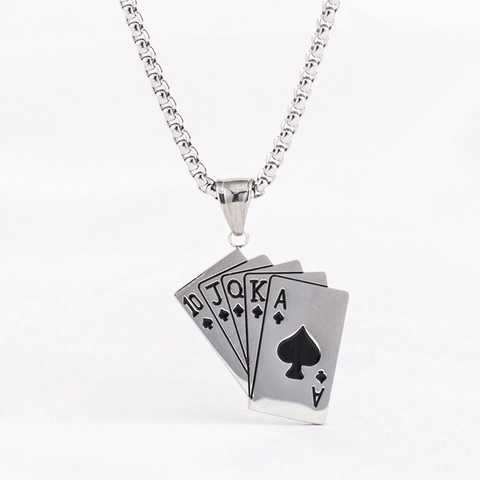 Punk Rock Titanium Steel Poker Royal Flush Pendant Necklace For Men Women Hip Hop Spade Ace Ten To Ace Streetwear Jewelry
