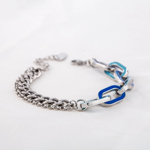 Bracciale in Acciaio Inossidabile Punk Streetwear per Uomo Donna Splicing Smalto Blu Catena Cubana Robusta Gioielli Regalo