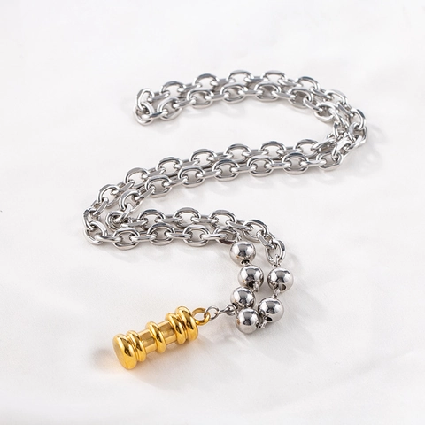 Modern 316L Stainless Steel Pendant Necklace Industrial Style Gold Silver Stitching Chain Cylinder Necklace For Men Minimalist Jewelry