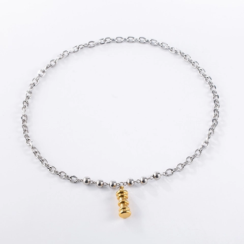 Modern 316L Stainless Steel Pendant Necklace Industrial Style Gold Silver Stitching Chain Cylinder Necklace For Men Minimalist Jewelry