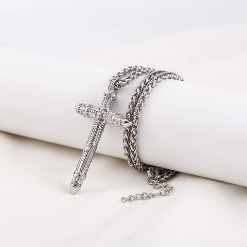 Collana con Ciondolo a Croce Teschio Gotico Uomo Acciaio Inossidabile 316L Hip Hop Punk Retro Catena di Grano Gioielli Regalo
