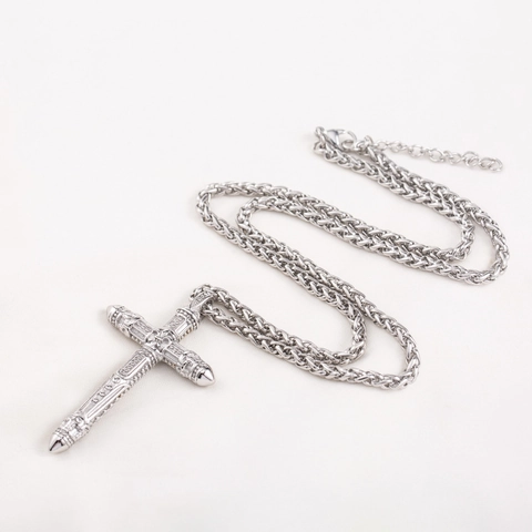 Collana con Ciondolo a Croce Teschio Gotico Uomo Acciaio Inossidabile 316L Hip Hop Punk Retro Catena di Grano Gioielli Regalo