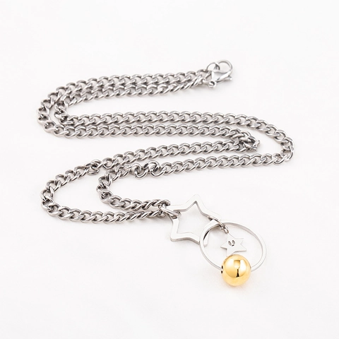 Collar con Colgante de Estrella de Acero de Titanio Hip Hop para Mujeres Hombres Estrella de Dibujos Animados de Acero 316L