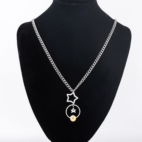Collar con Colgante de Estrella de Acero de Titanio Hip Hop para Mujeres Hombres Estrella de Dibujos Animados de Acero 316L