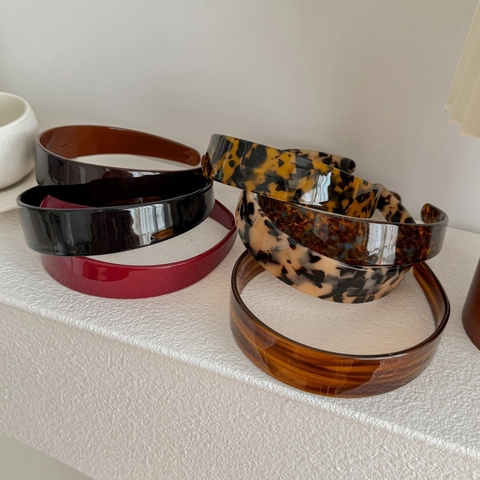 French Style Vintage Acetate Wide Headband For Women Elegant Tortoiseshell Leopard Print Solid Color Hair Band Daily Accessory