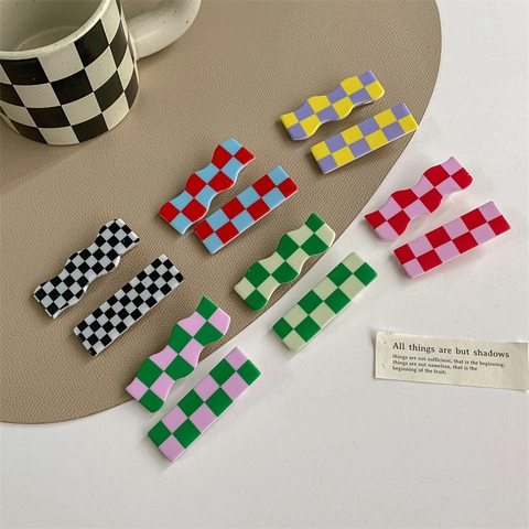 Checkerboard Hair Clips Sweet Acetate Duckbill Barrettes Colorful Plaid Wave Side Clips Vintage Ins Style Hair Accessories For Girls Women
