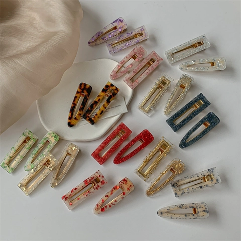Pinces à Cheveux En Acrylique Creuses Géométriques De Style Coréen Pour Femmes Motif Marbre Feuille D'or Pinces à Bec De Canard Accessoires Pour Cheveux