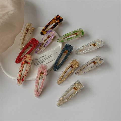 Pinces à Cheveux En Acrylique Creuses Géométriques De Style Coréen Pour Femmes Motif Marbre Feuille D'or Pinces à Bec De Canard Accessoires Pour Cheveux
