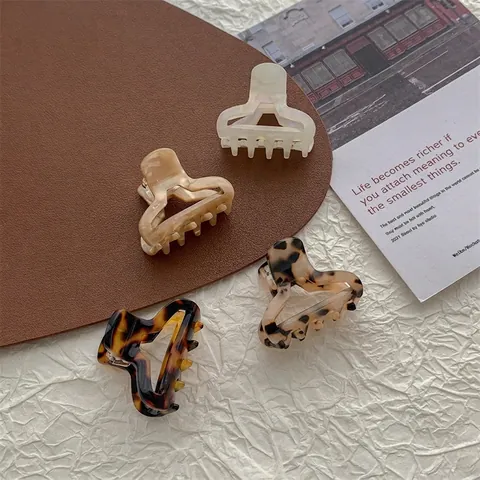 Pinza para el Cabello Vintage de Acetato Carey Geométrico Hueco Pequeña Pinza de Tiburón Retro Estampado Leopardo Accesorios para Mujer