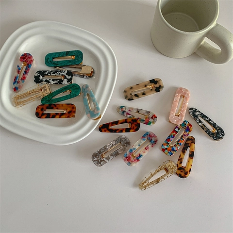 French Vintage Acetate Hair Clip Marble Leopard Print Duckbill Clip Geometric Hollow Out Hair Accessory For Women Ins Korean Style