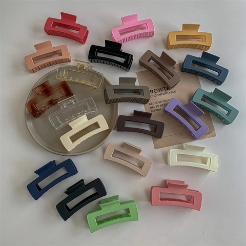 Large Rectangular Hair Claw Clip For Women Matte Morandi Color Minimalist Geometric Hollow Hair Jaw Clip Strong Hold Hair Accessories