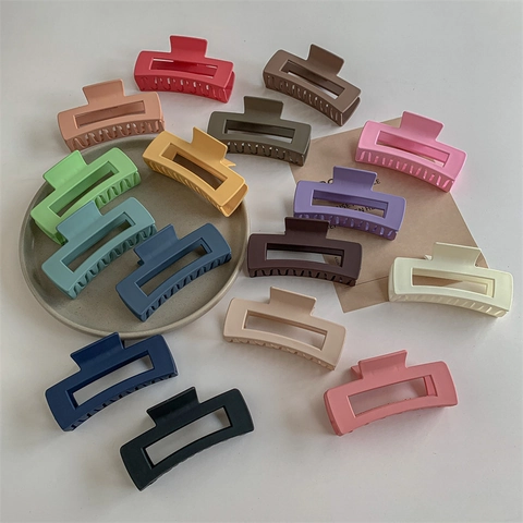 Large Rectangular Hair Claw Clip For Women Matte Morandi Color Minimalist Geometric Hollow Hair Jaw Clip Strong Hold Hair Accessories