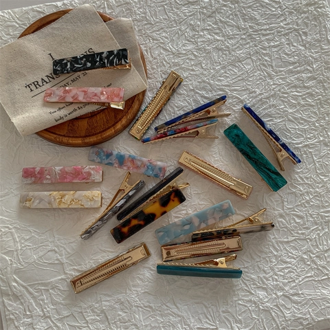 Fermaglio per Capelli Rettangolare in Acetato Vintage Motivo Marmo Tartarugato Fermaglio a Becco per Donna Coreano