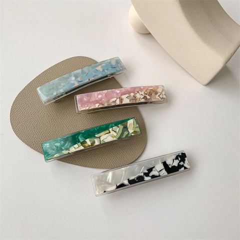Elegant Acetate Marble Texture Rectangular Hair Clip Women Minimalist Splicing Color Ponytail Clip Horizontal Barrette