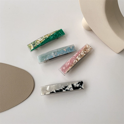 Elegant Acetate Marble Texture Rectangular Hair Clip Women Minimalist Splicing Color Ponytail Clip Horizontal Barrette