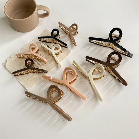 Pinza per Capelli Minimalista in Lega e Acrilico per Donna Tinta Unita Vintage Torsione Incrociata Shark Clip Grande Piccola Accessori per Capelli