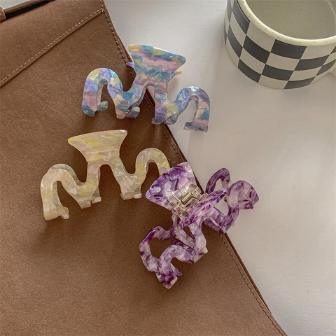 Large Wave M-Shaped Cellulose Acetate Hair Claw Clip Marbled Tortoiseshell Pattern Non-Slip Shark Jaw Clip For Women Styling