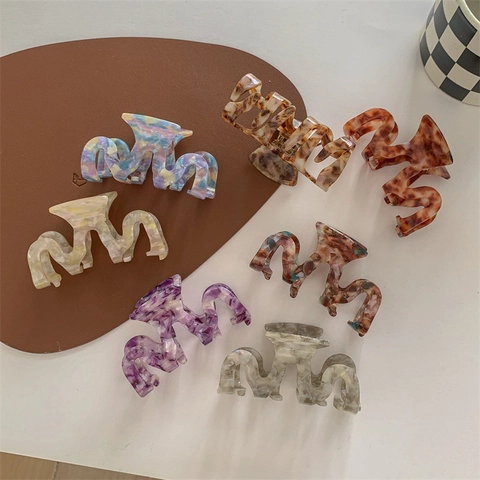 Large Wave M-Shaped Cellulose Acetate Hair Claw Clip Marbled Tortoiseshell Pattern Non-Slip Shark Jaw Clip For Women Styling
