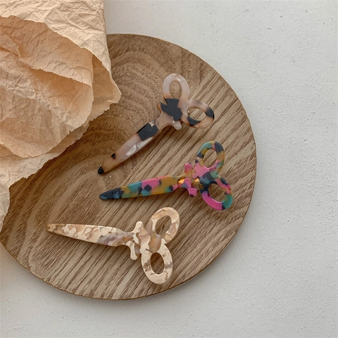 Creative Scissors Shape Acetate Hair Clip Retro Tortoise Shell Marble Pattern Bangs Duckbill Clip Fashion Hair Accessories