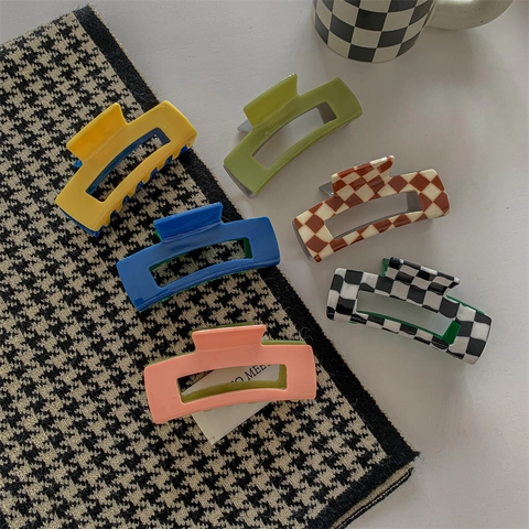 Grote Celluloseacetaat Haarklem Rechthoekig Schaakbord Kleurblok Koreaanse Stijl Haaraccessoires Voor Dames