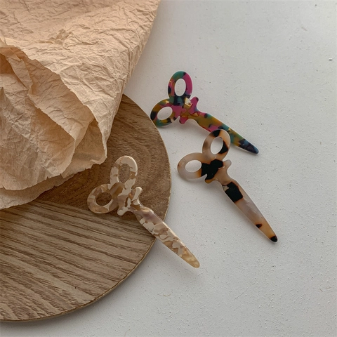 Creative Scissors Shape Acetate Hair Clip Retro Tortoise Shell Marble Pattern Bangs Duckbill Clip Fashion Hair Accessories