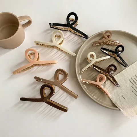 Pinza per Capelli Minimalista in Lega e Acrilico per Donna Tinta Unita Vintage Torsione Incrociata Shark Clip Grande Piccola Accessori per Capelli