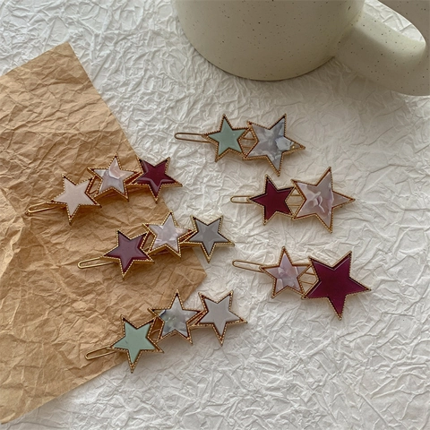 Sweet Star Hair Clip Acetate Alloy Marble Texture Side Barrette Korean Geometric Star Hairpin For Women Daily Decoration