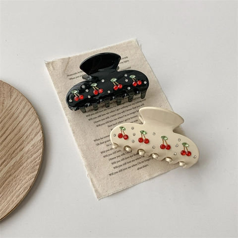 Retro Sweet Acetate Rhinestone Cherry Hair Claw Clip Cute Fruit Design Niche Women Decorative Elegant Hair Accessory
