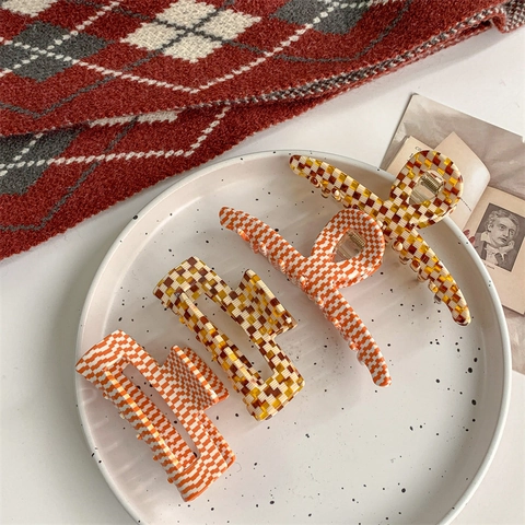 Vintage Acetaat Schaakbord Haarklem Grote Holle Geometrische Haargrepen Antislip Ruitjes Haarspeldjes Voor Dames Meisjes