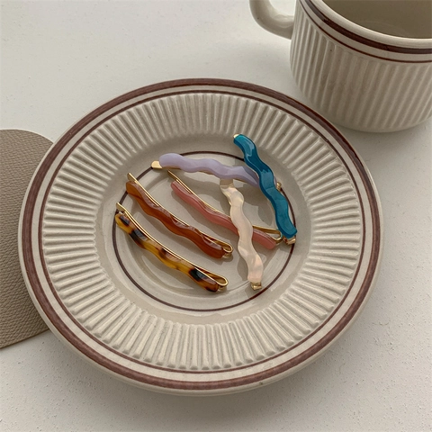 Retro Wave Acetate Hair Clips For Women Elegant French Style Tortoiseshell Duckbill Clips Handmade Resin Fashion Hairpins Hair Accessories