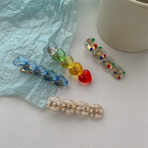 Haarspangen Im Koreanischen Stil Aus Harz Mit Herz Und Punktmuster Geometrische Transparente Entenschnabel-Clips Damen Mädchen
