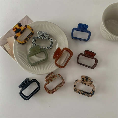 French Style Rectangle Cellulose Acetate Hair Claw Clips Geometric Hollow Marble Tortoise Pattern Shark Hairpin Women Accessories