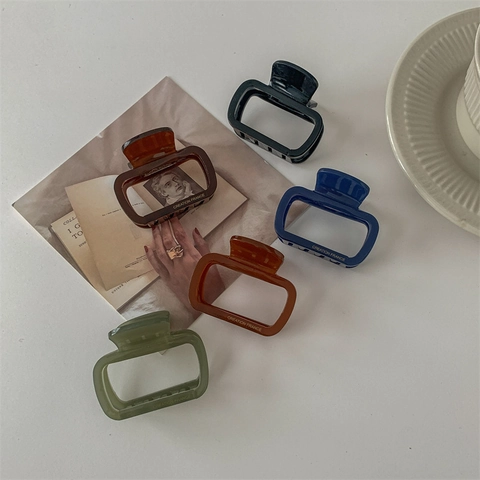 French Style Rectangle Cellulose Acetate Hair Claw Clips Geometric Hollow Marble Tortoise Pattern Shark Hairpin Women Accessories