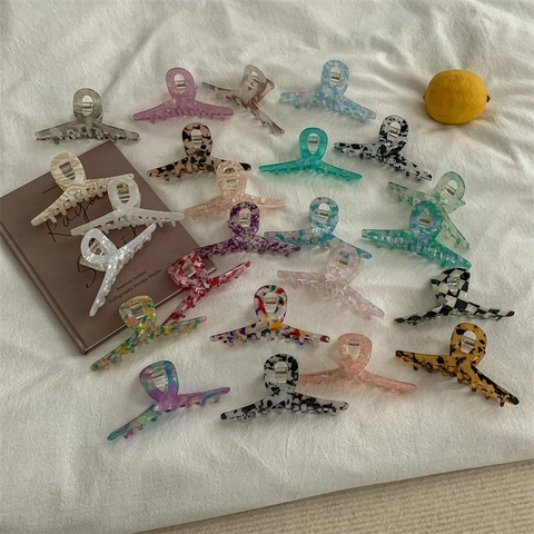 Große Haarklammer Französisch Vintage Marmor Leopard Schachbrettmuster Acetat Look Haar Shark Clip Für Damen Haarschmuck