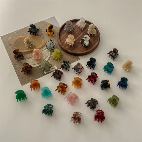 Mini Hair Claw Clips For Women Small Acetate Shark Clips Japanese Korean Style Geometric Marble Pattern Handmade Hairpins