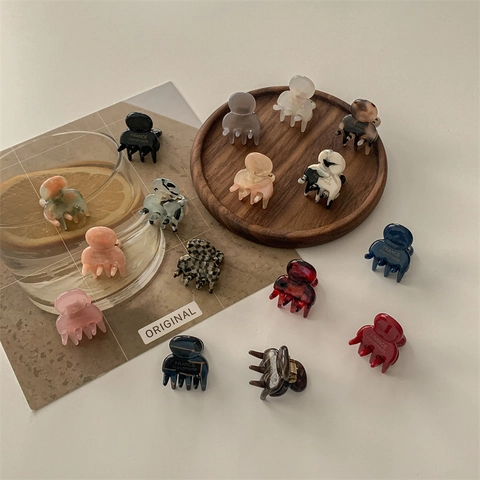 Mini Hair Claw Clips For Women Small Acetate Shark Clips Japanese Korean Style Geometric Marble Pattern Handmade Hairpins