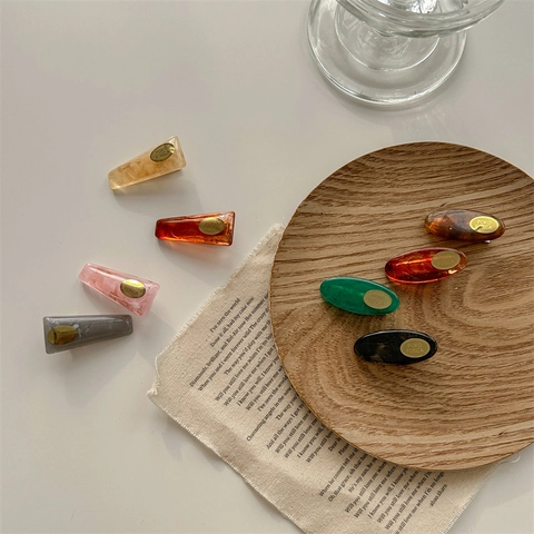 Fermagli per Capelli Geometrici in Acetato Stile Coreano Vintage Ambra Marmo Struttura Piccoli Barrettes per Donna Accessori