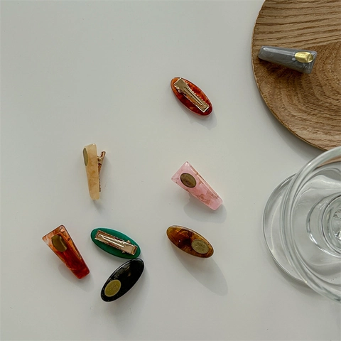 Fermagli per Capelli Geometrici in Acetato Stile Coreano Vintage Ambra Marmo Struttura Piccoli Barrettes per Donna Accessori