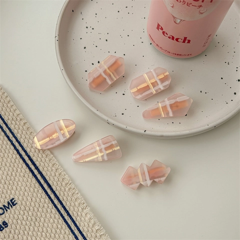 Süße Rosa Gelee Acryl Haarspange Karomuster Marmormuster Geometrische Seitenclip Entenschnabel-Clip Für Damen Täglich Haarschmuck