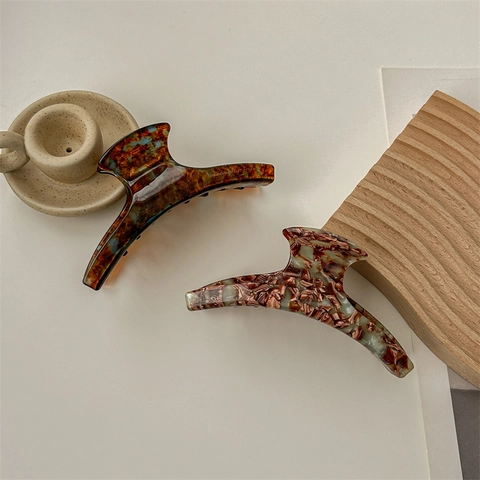 French Style Acetate Hair Claw Clip For Women Large Tortoiseshell Marble Pattern Shark Clip Elegant Hair Accessories
