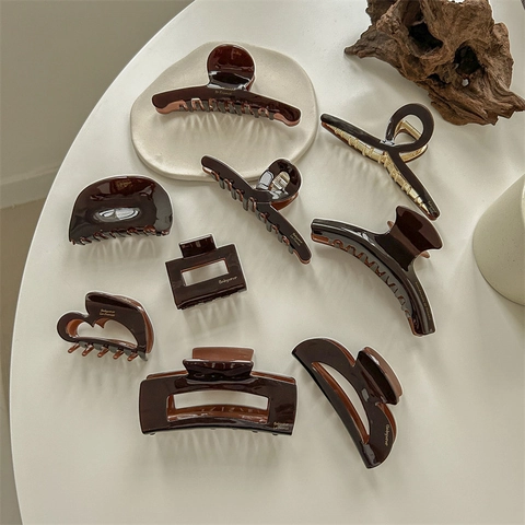 Pinza per Capelli in Acetato Stile Francese Marrone Cioccolato Tartarugato Fermaglio Decorativo Donna Eleganti Accessori