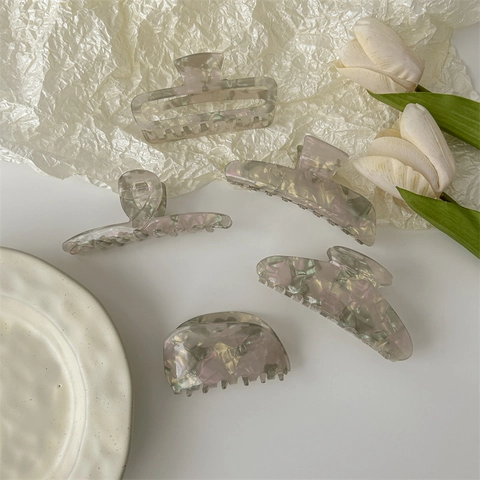 Pinza Per Capelli in PVC Cangiante Francese Per Donna Elegante Motivo Marmoreo Perlaceo Clip a Squalo Accessorio Per Capelli