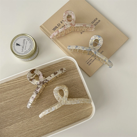 Französischer Stil Große PVC Haarklammer Vintage Marmorierung Kreuz Haarnadel Elegante Rutschfeste Haarspange Für Damen Alltag