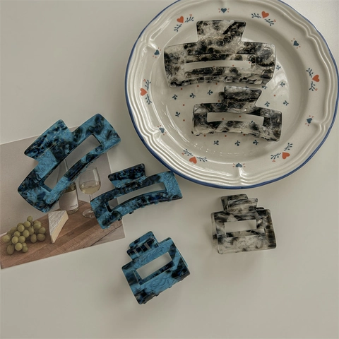 French Elegant Acetate Hair Claw Clip Ink Wash Marble Pattern Square Shark Clip For Women Daily Hair Accessories Styling