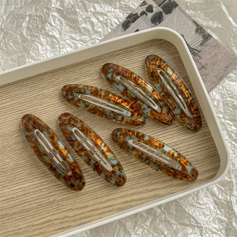 Französisch Vintage Acetat Ellipse Haarspangen Marmor Schildpatt Muster Legierung BB Clips Dekorative Kopfbedeckung Damen
